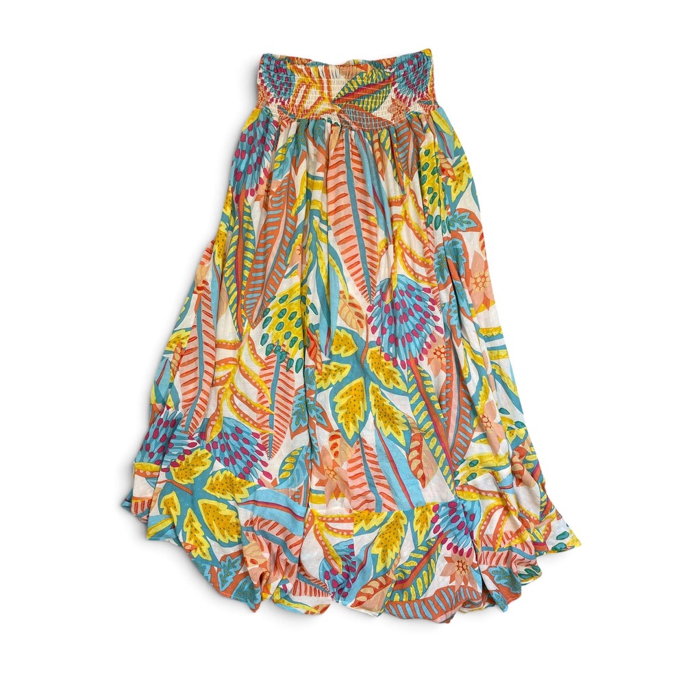 Christian Siriano Tropical Floral Smocked Button Front High Low Maxi Skirt M - Picture 14 of 16